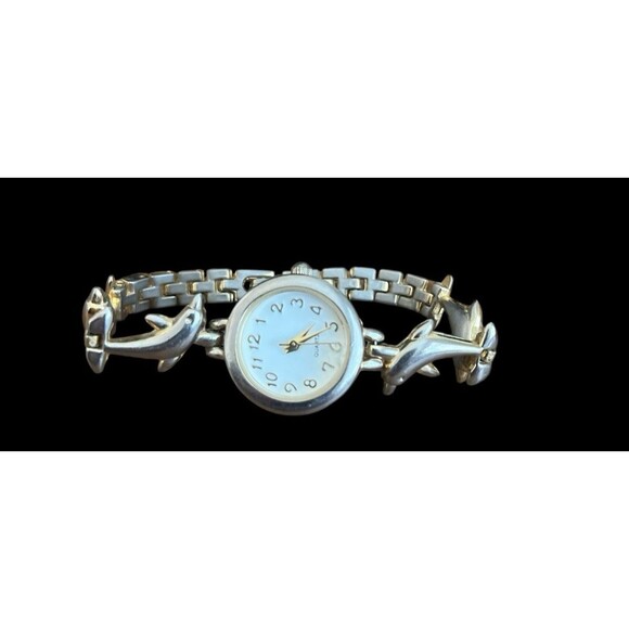 Dolphin Watch Women 22mm Gold Silver Two Tone White Dial Round New Battery 6" - Picture 5 of 5